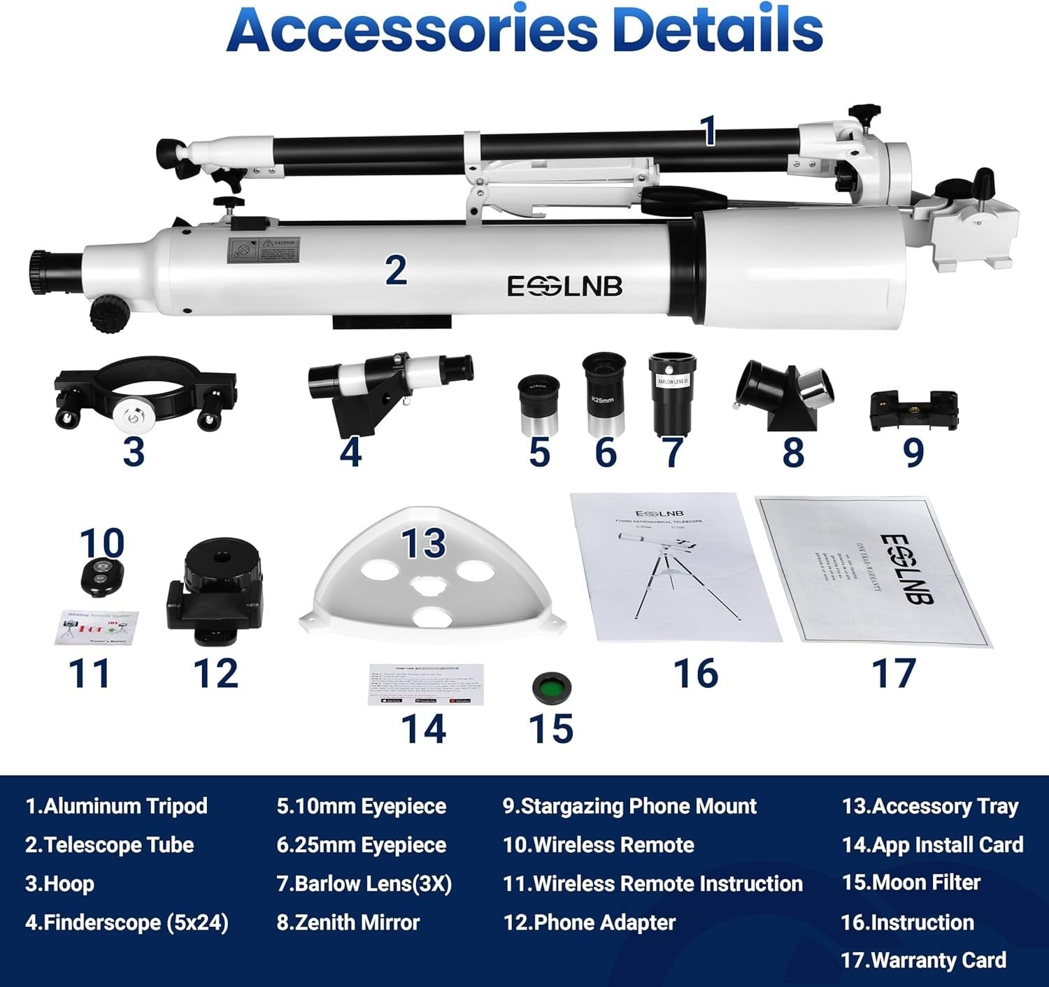 80mm Telescope for Astronomy with Smartphone Adapter & Adjustable Tripod
