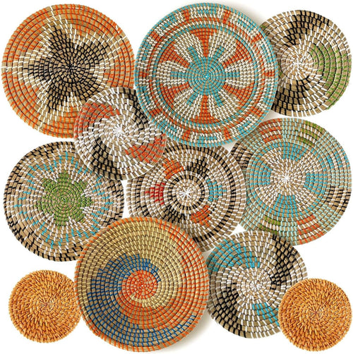 11PCS Boho Woven Wall Baskets Round Farmhouse Decor Multi Sizes