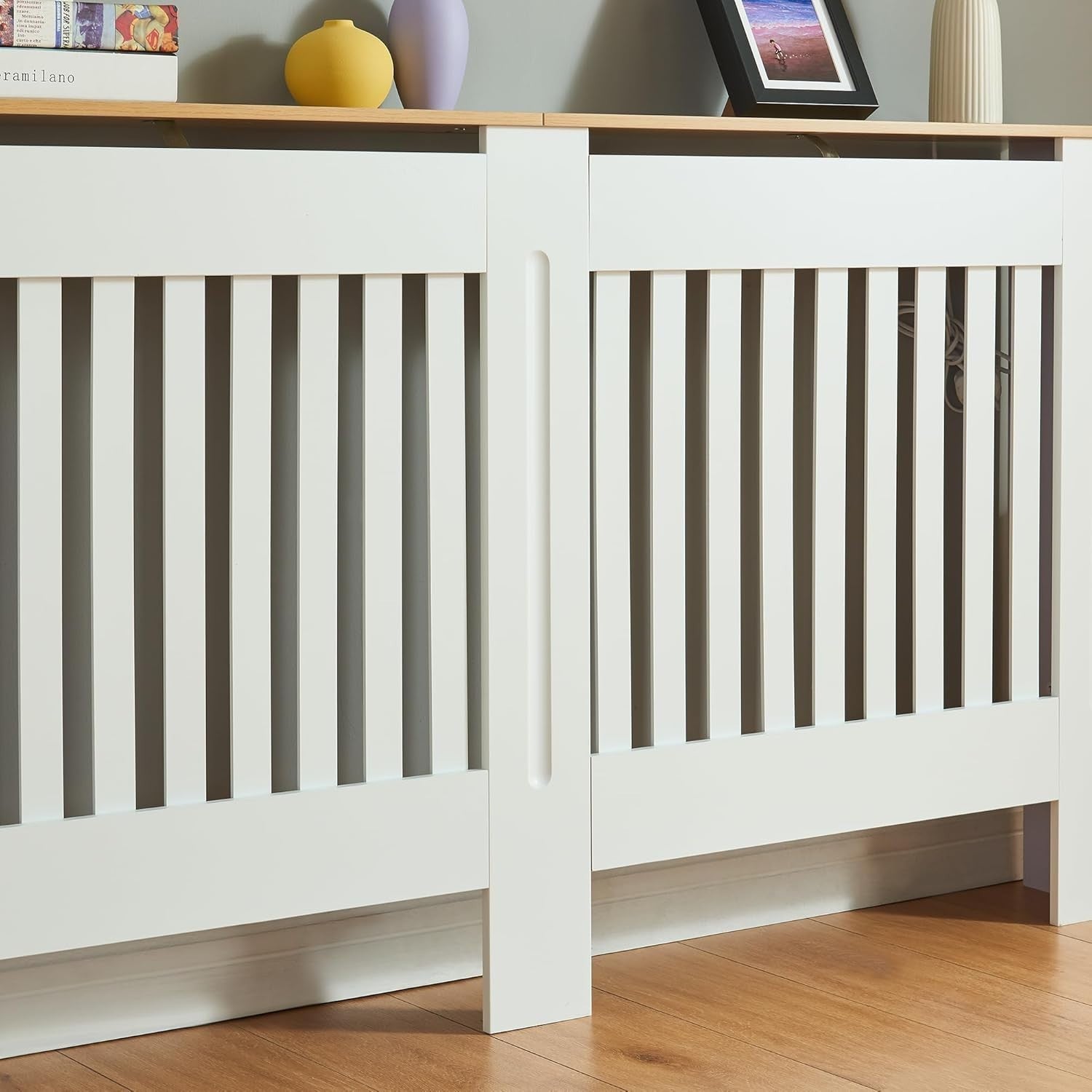 White Radiator Cover Cabinet with Drawers Modern MDF Storage Shelf, Large