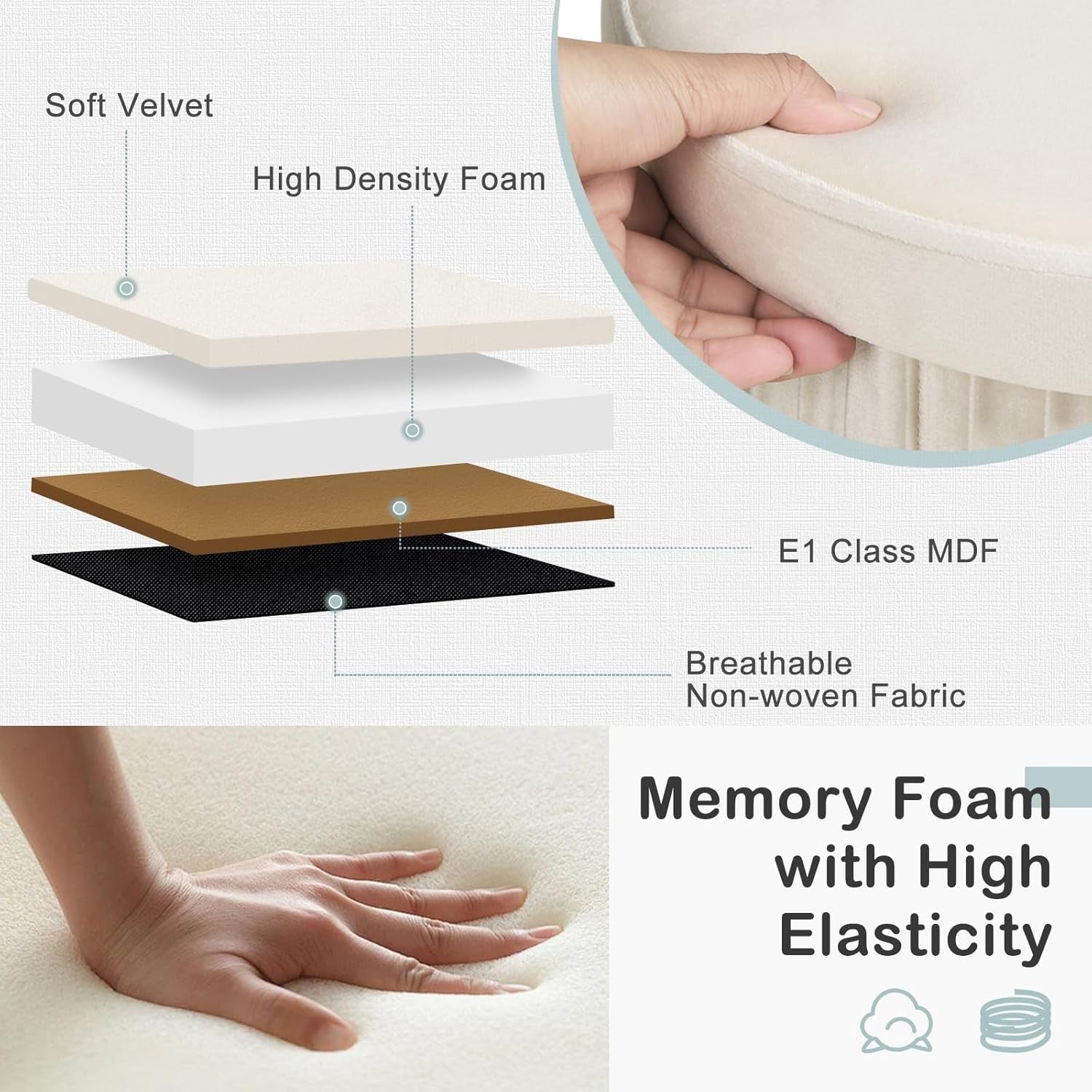 Cream Velvet Round Storage Stool Foldable Ottoman Seat Box with Lid 38cm