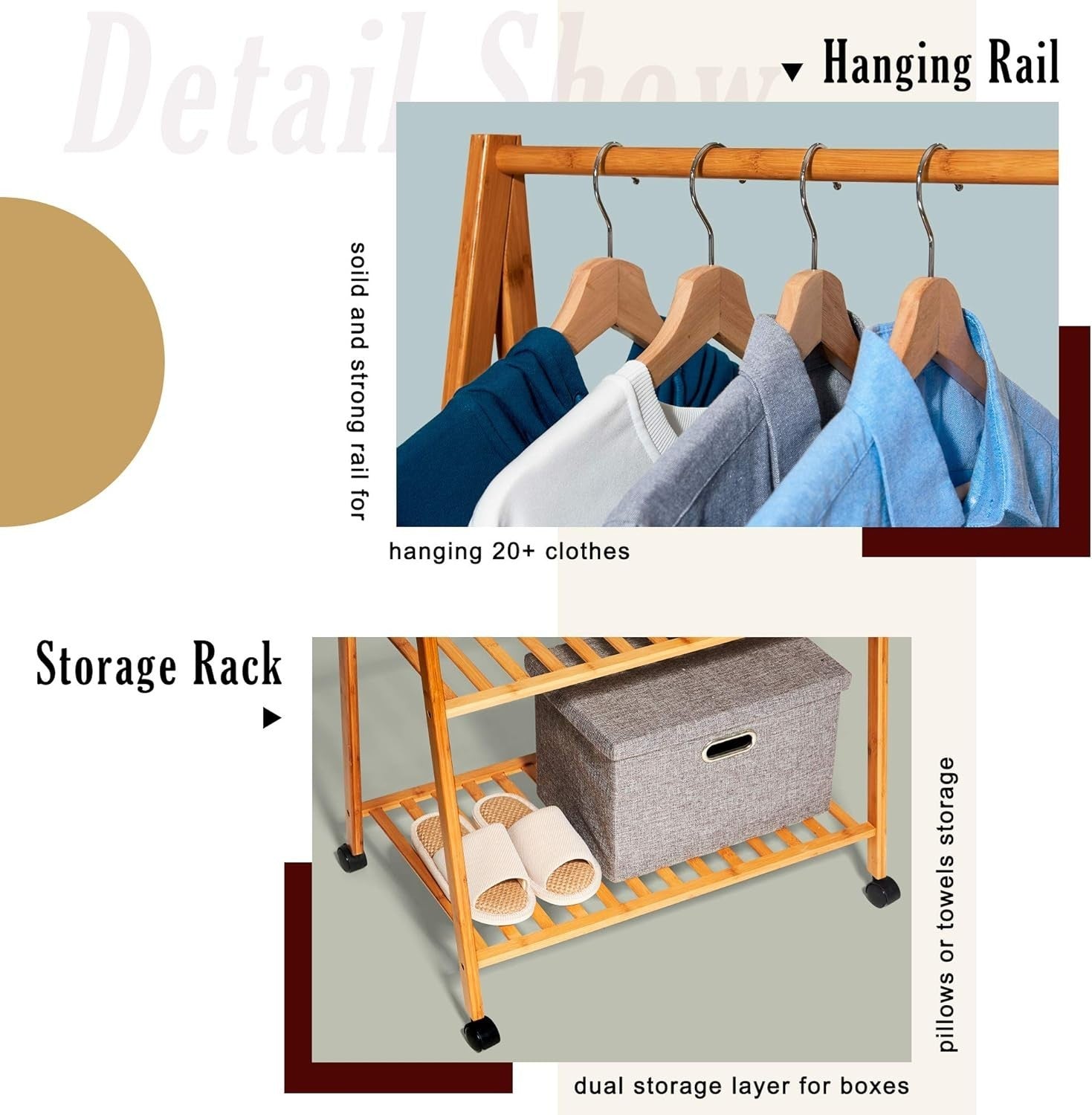 3-in-1 Wooden Coat Stand with Shoe Rack & Hooks – Bamboo Brown