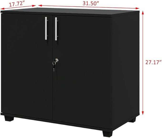 Black Wooden Office Storage Cabinet 2 Door Cupboard with Lock for Home & File