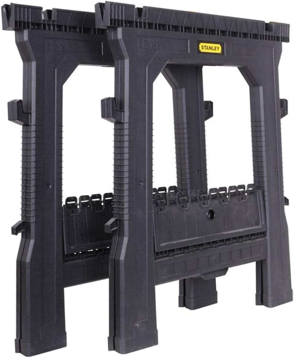 Folding Sawhorse Twin Pack 450kg Capacity Compact Workbench with V-Grooves