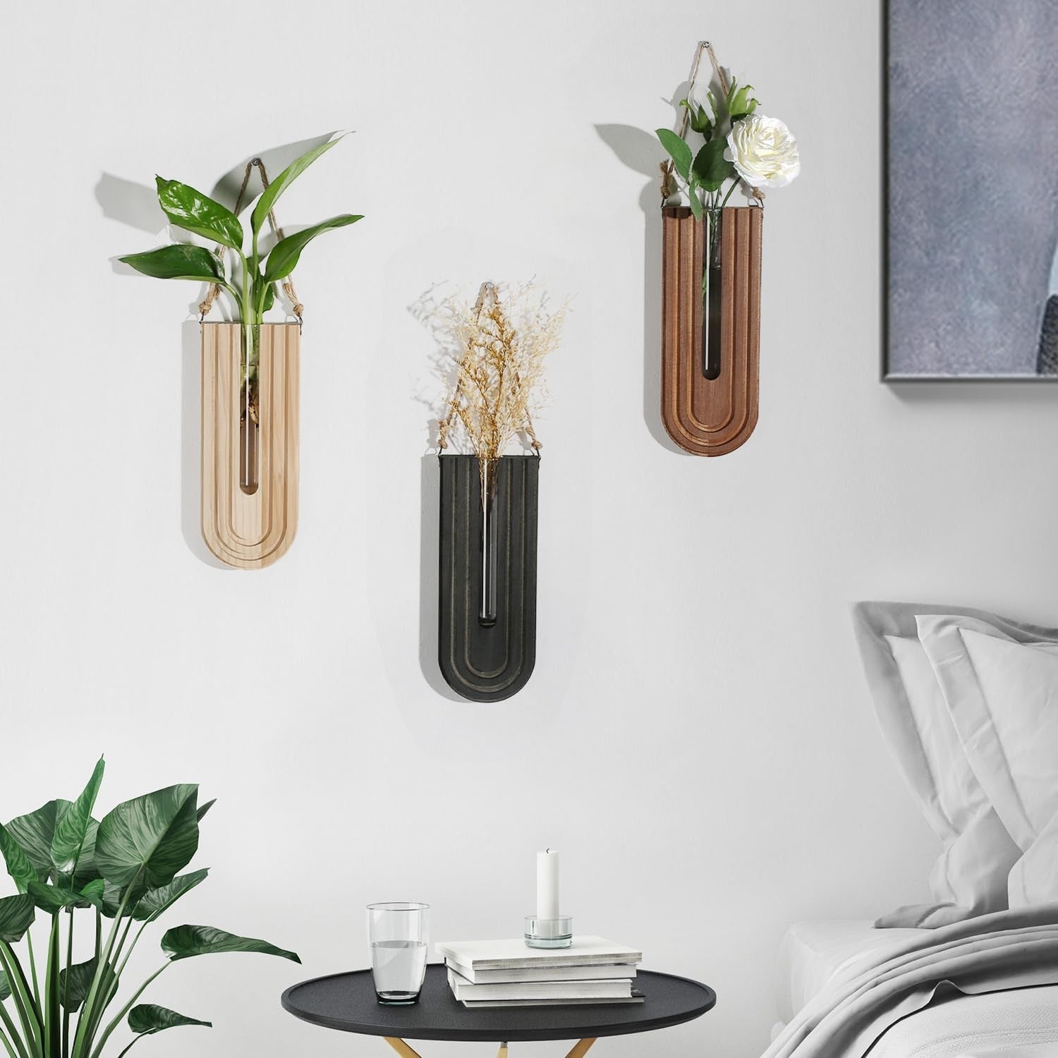 Indoor Wooden Wall Planter Set of 3 Boho Hanging Plant Propagation