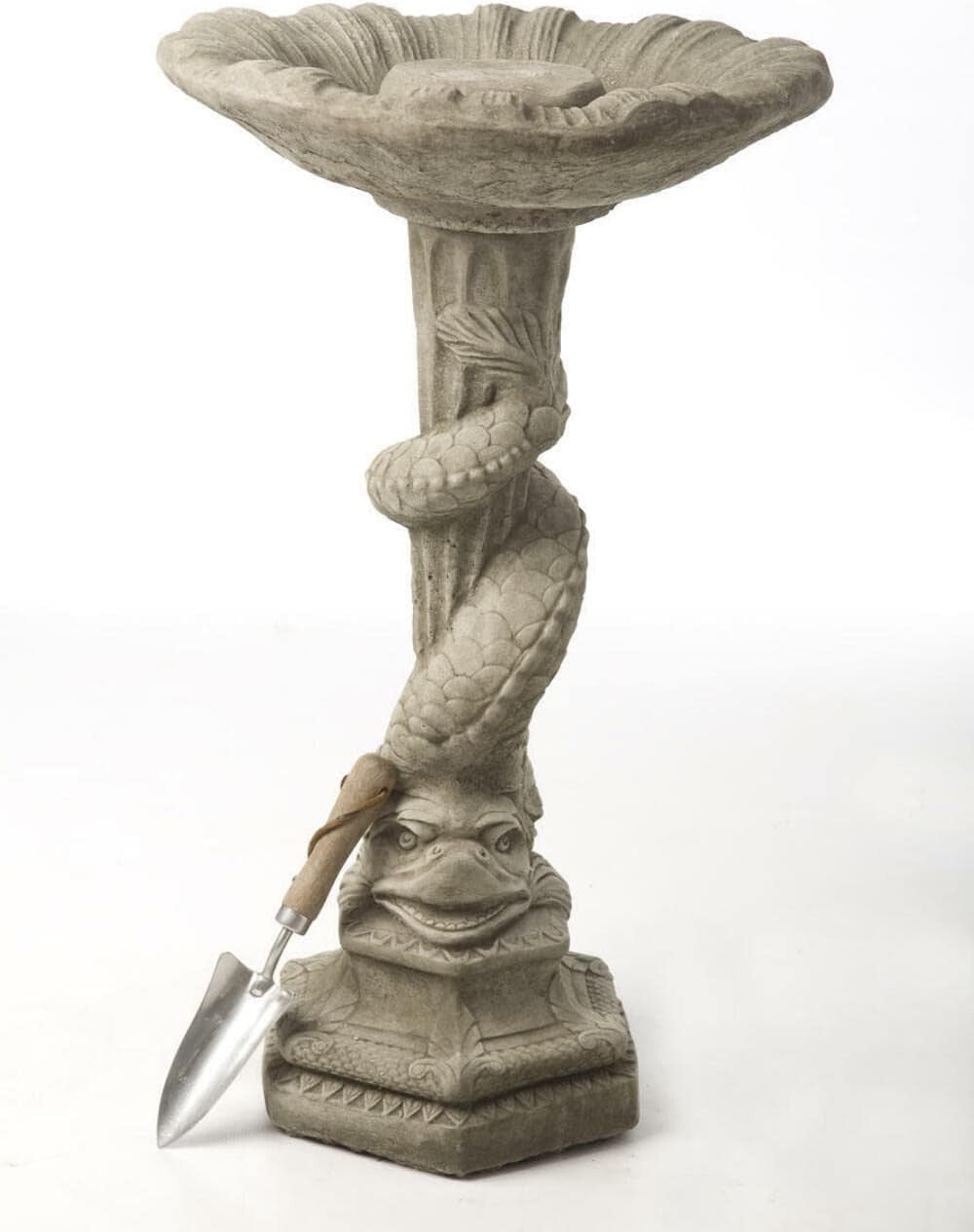 Tall Serpent Stone Bird Bath | Handcrafted 50kg Garden Ornament Sculpture