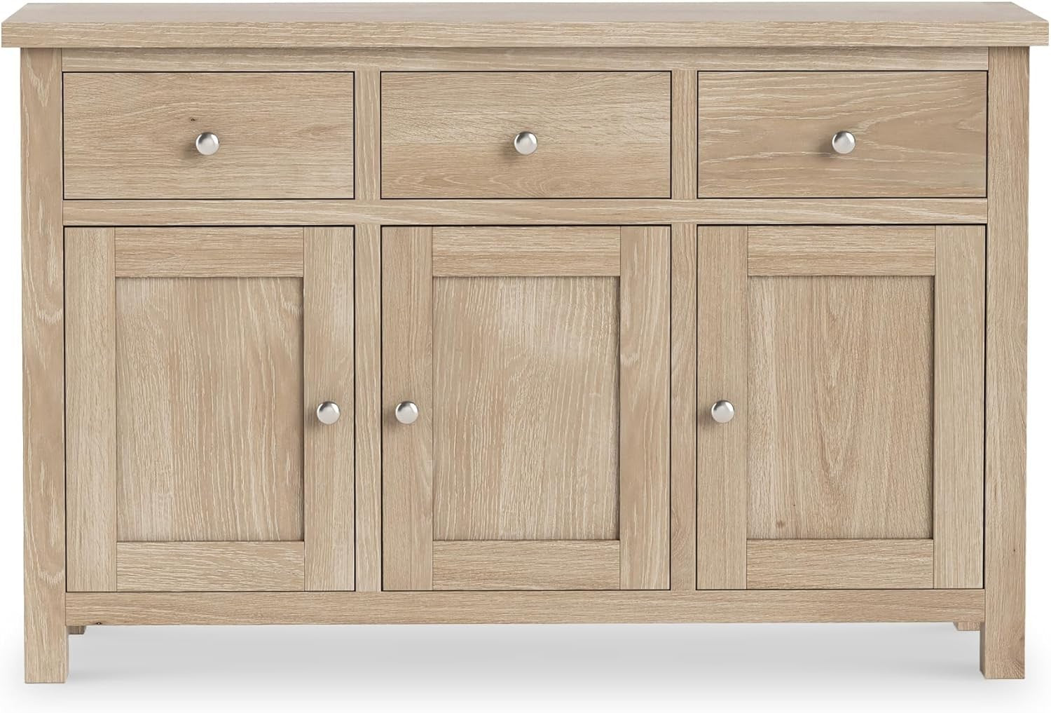 Large Washed Oak Sideboard Storage Cabinet 3 Drawer 3 Door Cupboard Shelf
