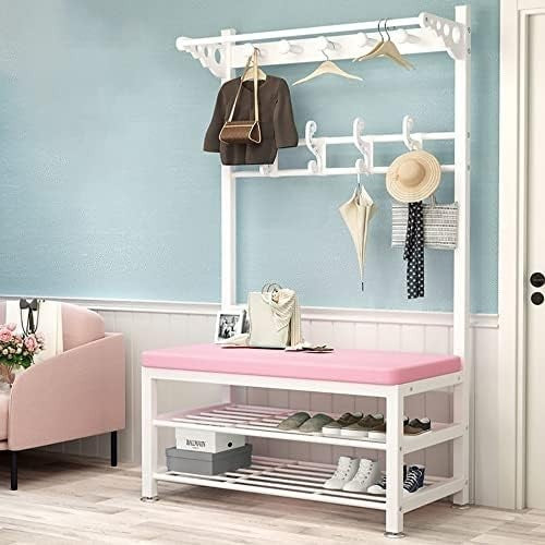 Modern Industrial Coat Rack with Shoe Storage Bench Hallway Organizer