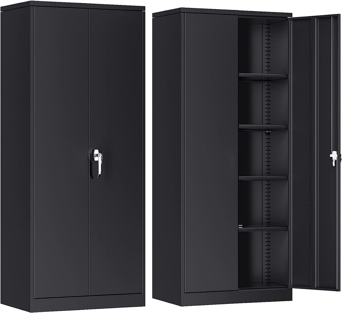 Steel Storage Cabinet 2 Door 4 Adjustable Shelves 180cm Tall Secure Organizer