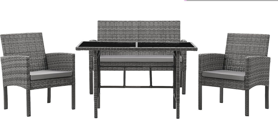 Grey Rattan Garden Furniture Set 4 Seater Outdoor Sofa Chairs Table