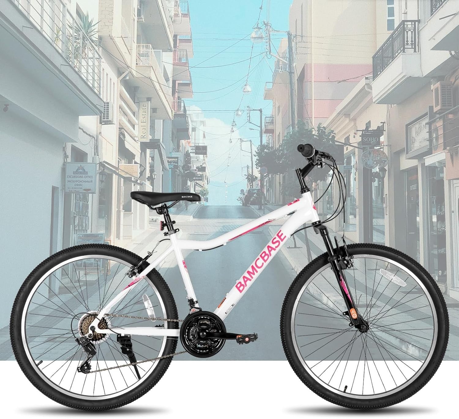 26" Mountain Bike 21-Speed Dual V-Brakes Suspension Fork Durable MTB Adult