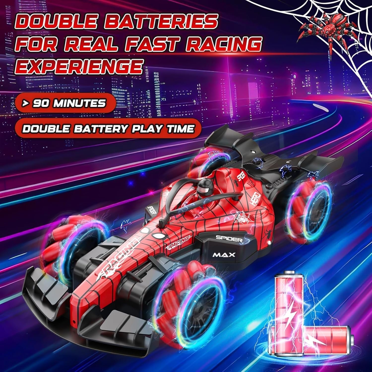 Spider RC Car 1:16 2.4GHz 360° Rotation LED Lights Spray Function Toy for Kids 3