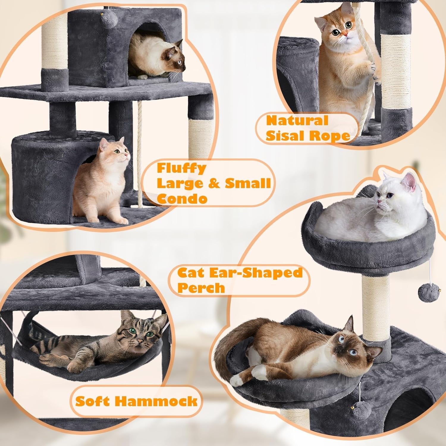 158cm Cat Tree Tower Multi Level Scratching Post Indoor Climber with Hammock