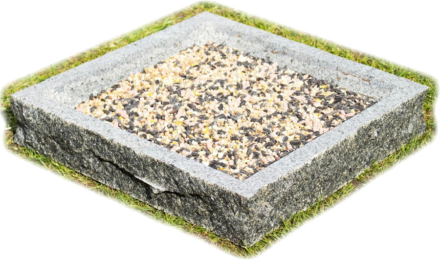 Granite Stone Bird Bath 13kg Square Feeder | Rustic Heavy Duty Garden Decor