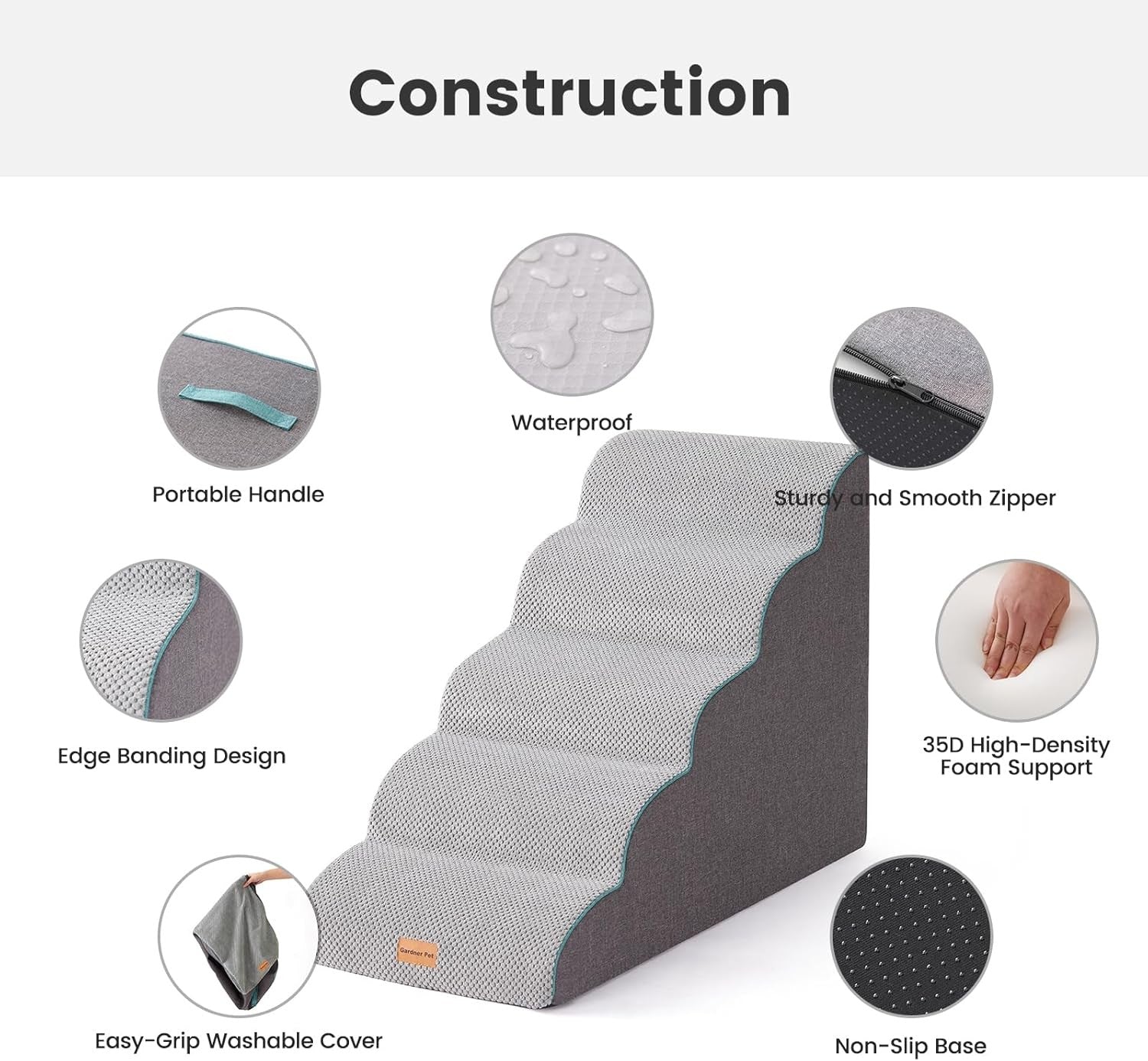 5 Step Dog Stairs Pet Ramp for Bed Sofa Non Slip Washable Grey
