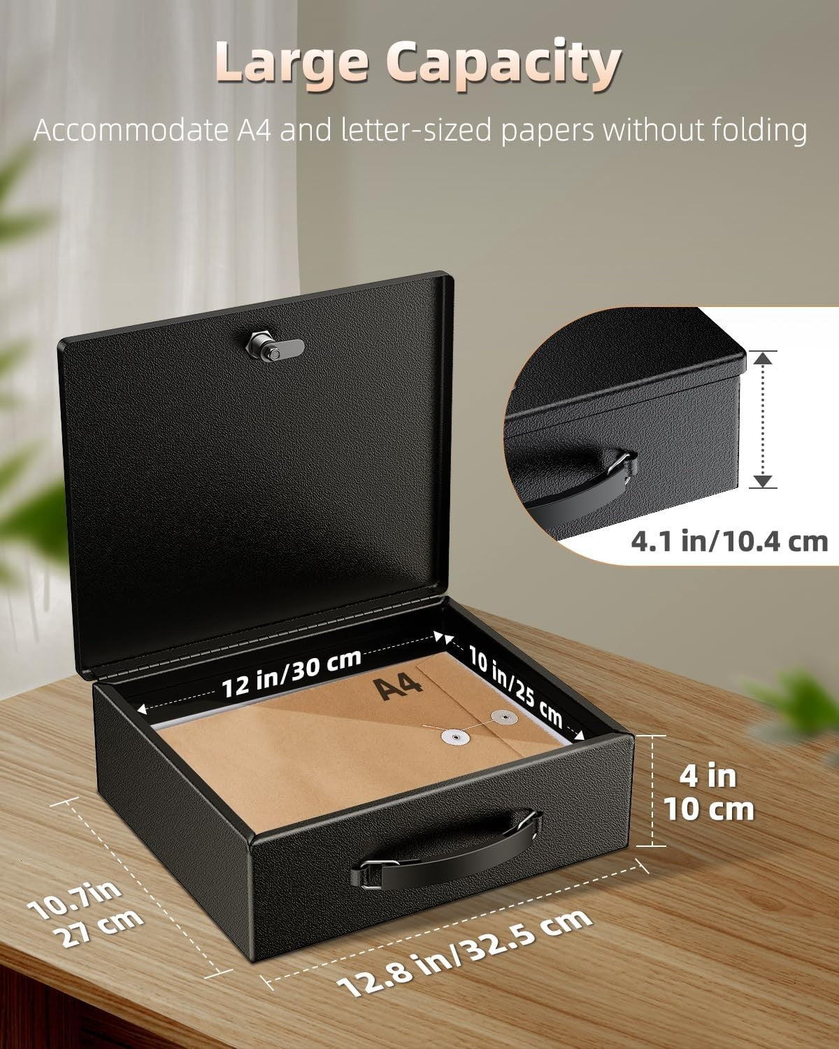 Fireproof Document Box Key Lock A4 File Cash Passport Security Chest