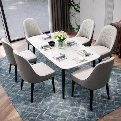 Grey Faux Leather Dining Chairs Set of 4 Padded Upholstered Kitchen Seats