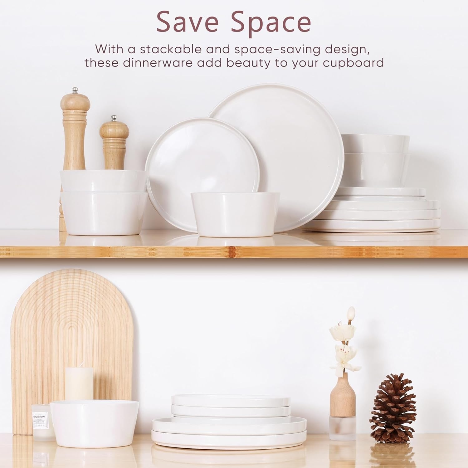 12pc Stoneware Dinnerware Set Plates Bowls Handmade Speckled White