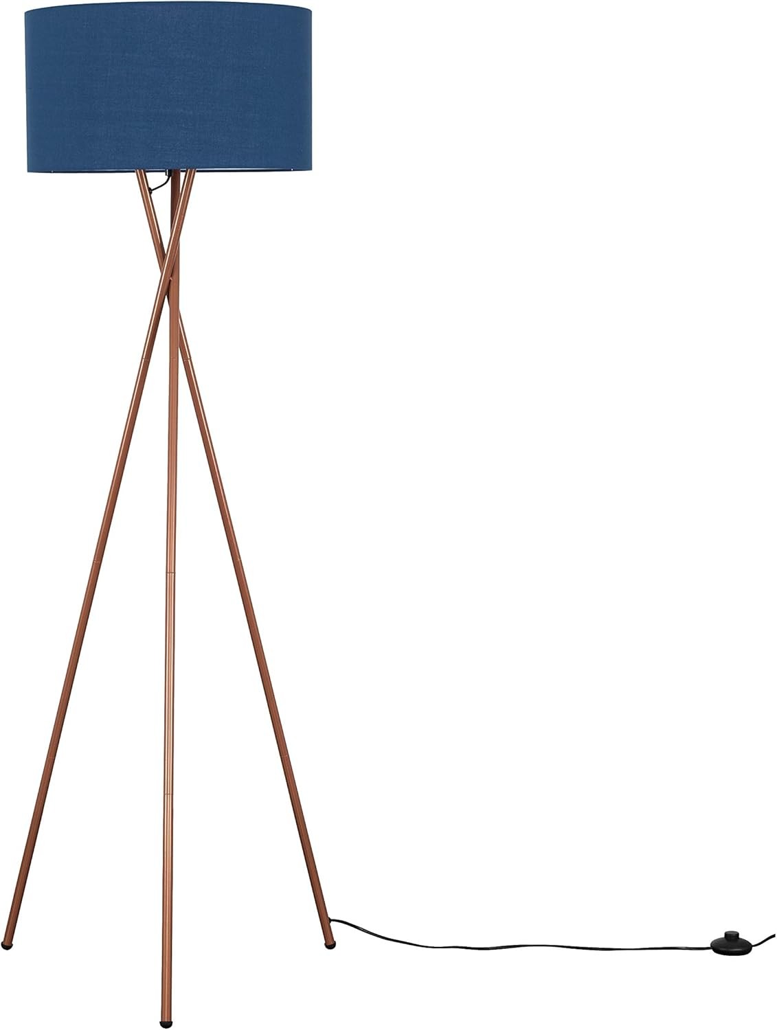 Modern Tripod Floor Lamp Copper Metal Stand Navy Shade LED Tall Living Room