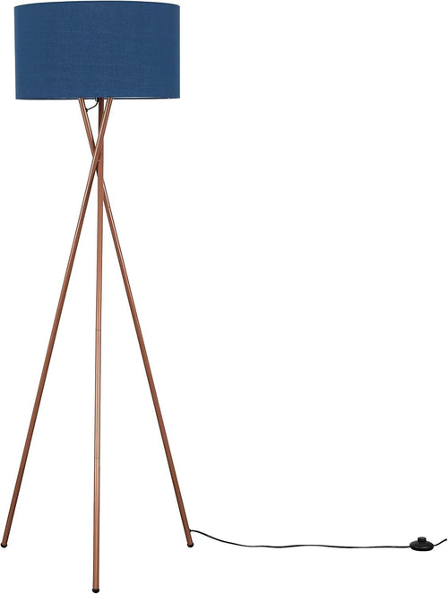 Modern Tripod Floor Lamp Copper Metal Stand Navy Shade LED Tall Living Room