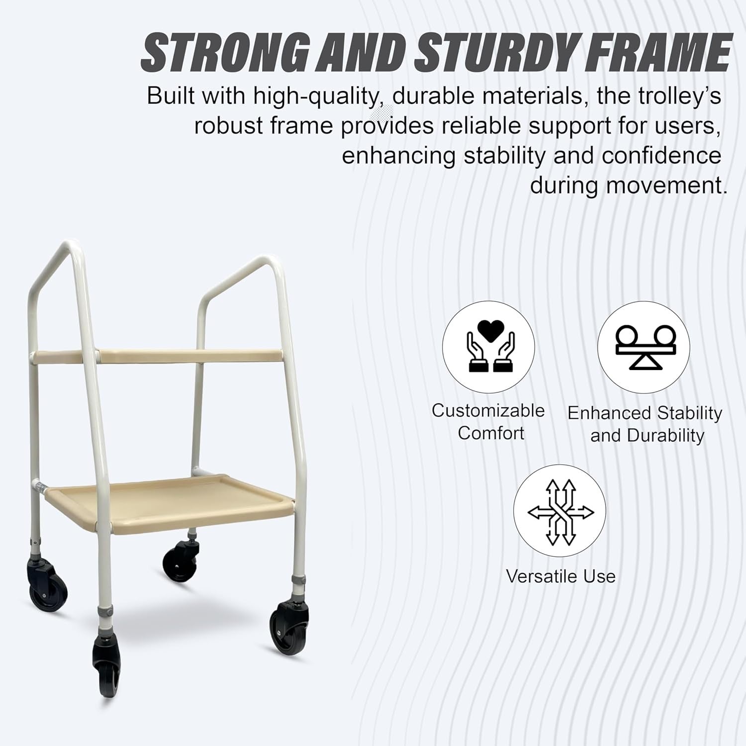 Mobility Walking Trolley Frame with Wheels Tray Indoor Outdoor Support