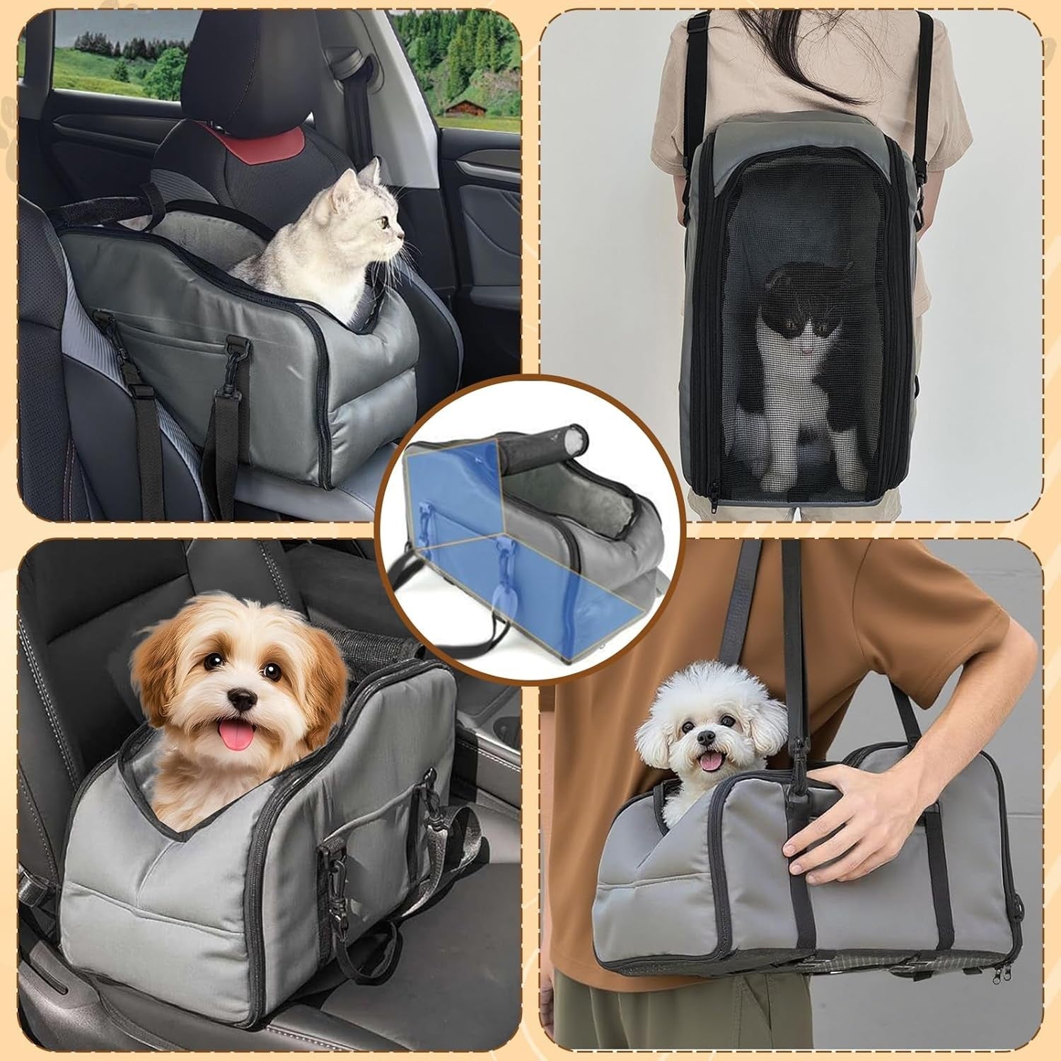 Washable Dog Car Seat Booster Console Carrier Waterproof Foldable Pet Travel Bag