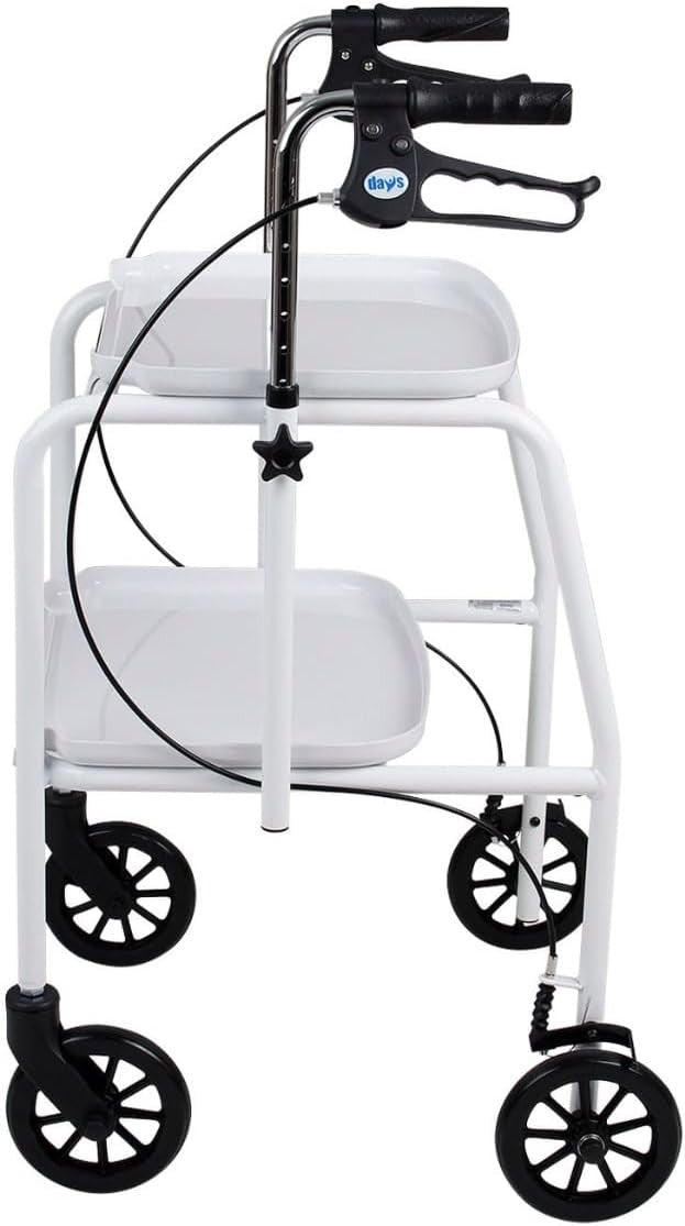 Walker Trolley with Trays Adjustable Height Lockable Brakes Indoor Mobility Aid