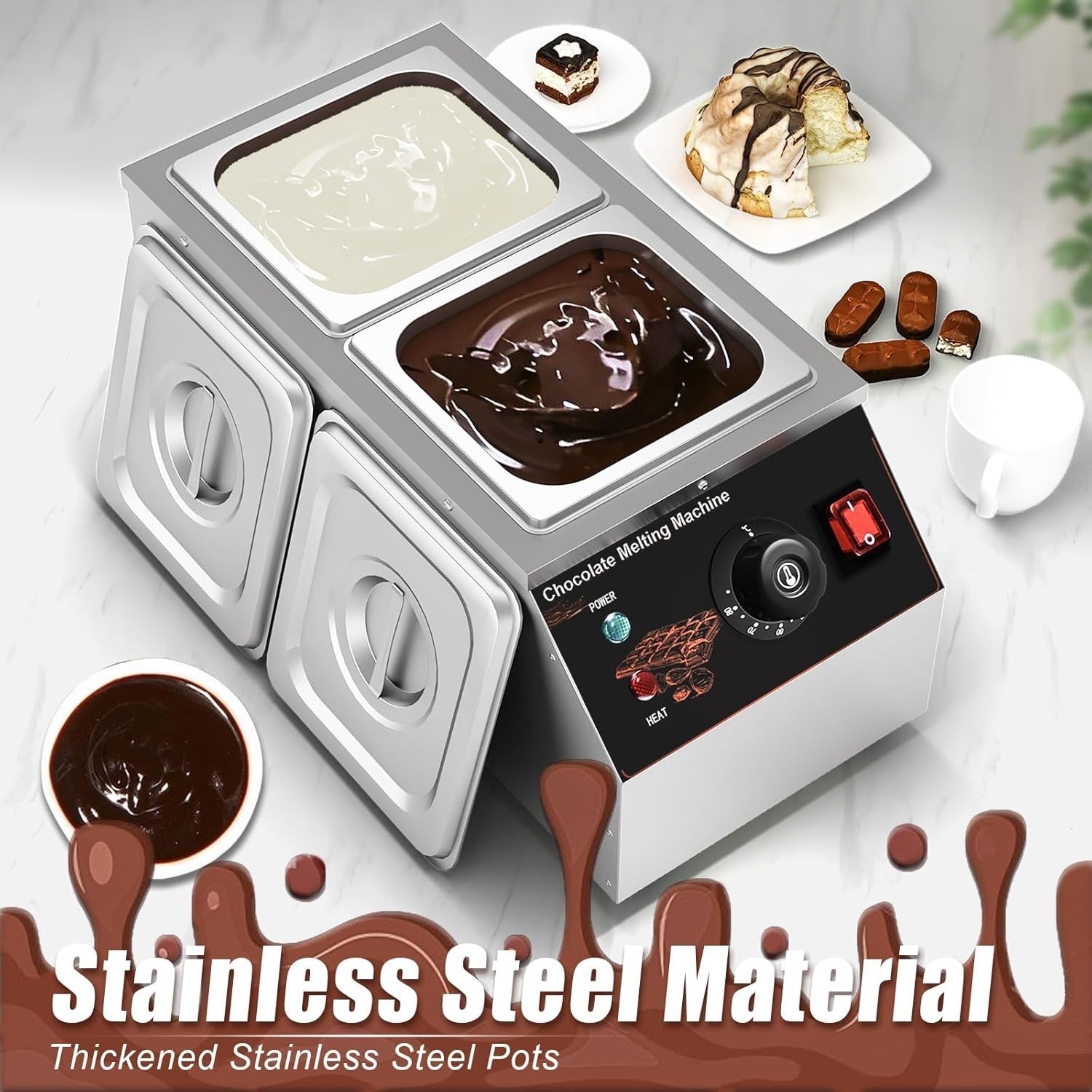 Commercial Chocolate Tempering Machine 2 Tank Stainless Steel 600W