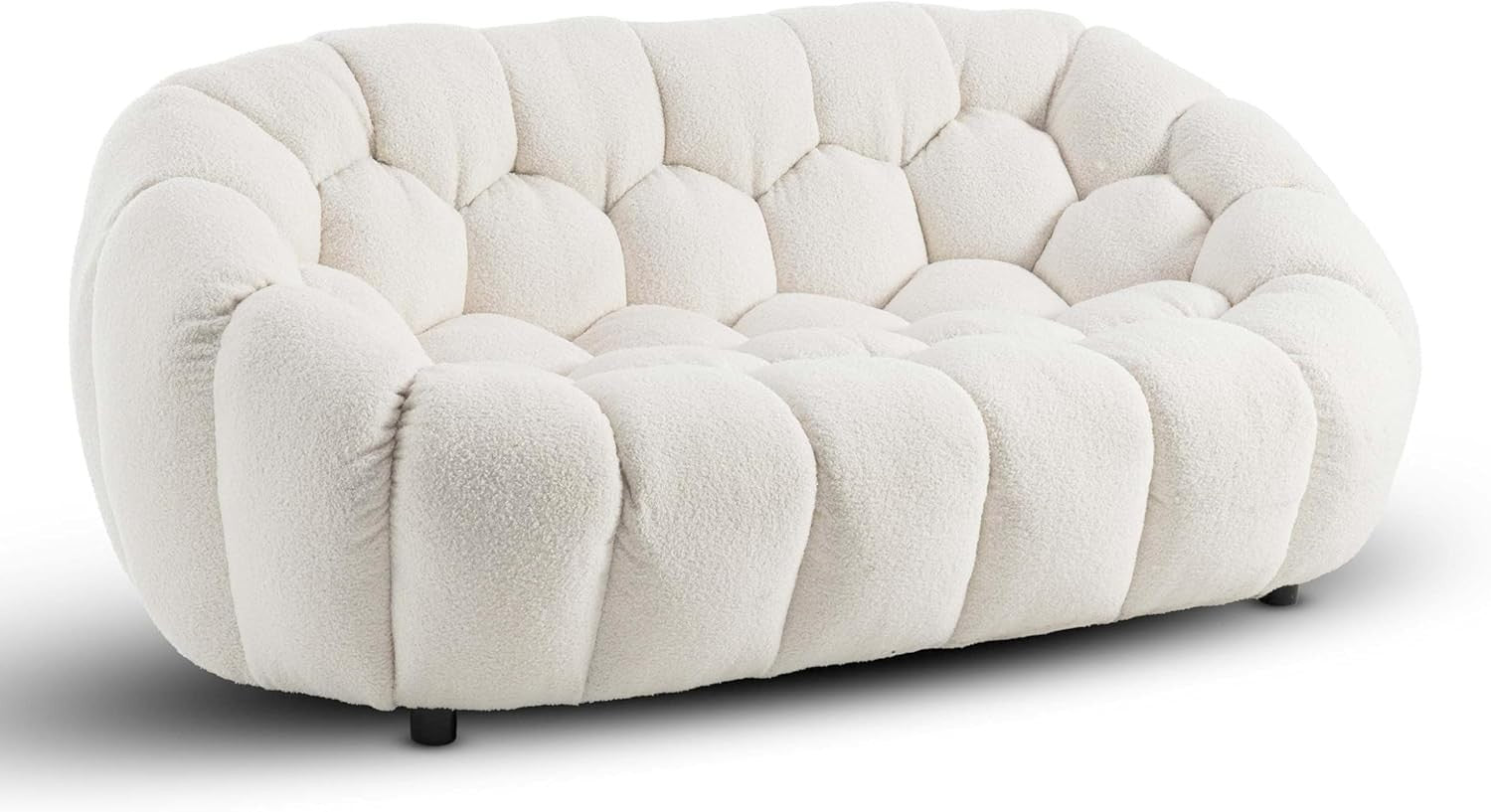 White Boucle 2 Seater Sofa Modern Tufted Teddy Fabric Couch for Living Room