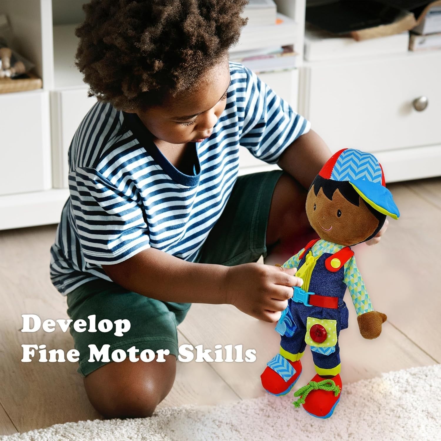 15.5” Montessori Dressing Plush Doll Toddler Buckles Zips Toy