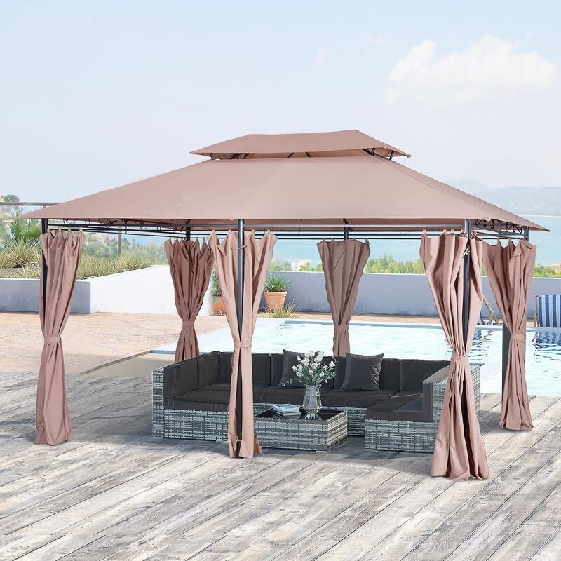 4x3m Garden Gazebo Canopy Tent w/ Curtains Outdoor Metal Pavilion Patio Shelter