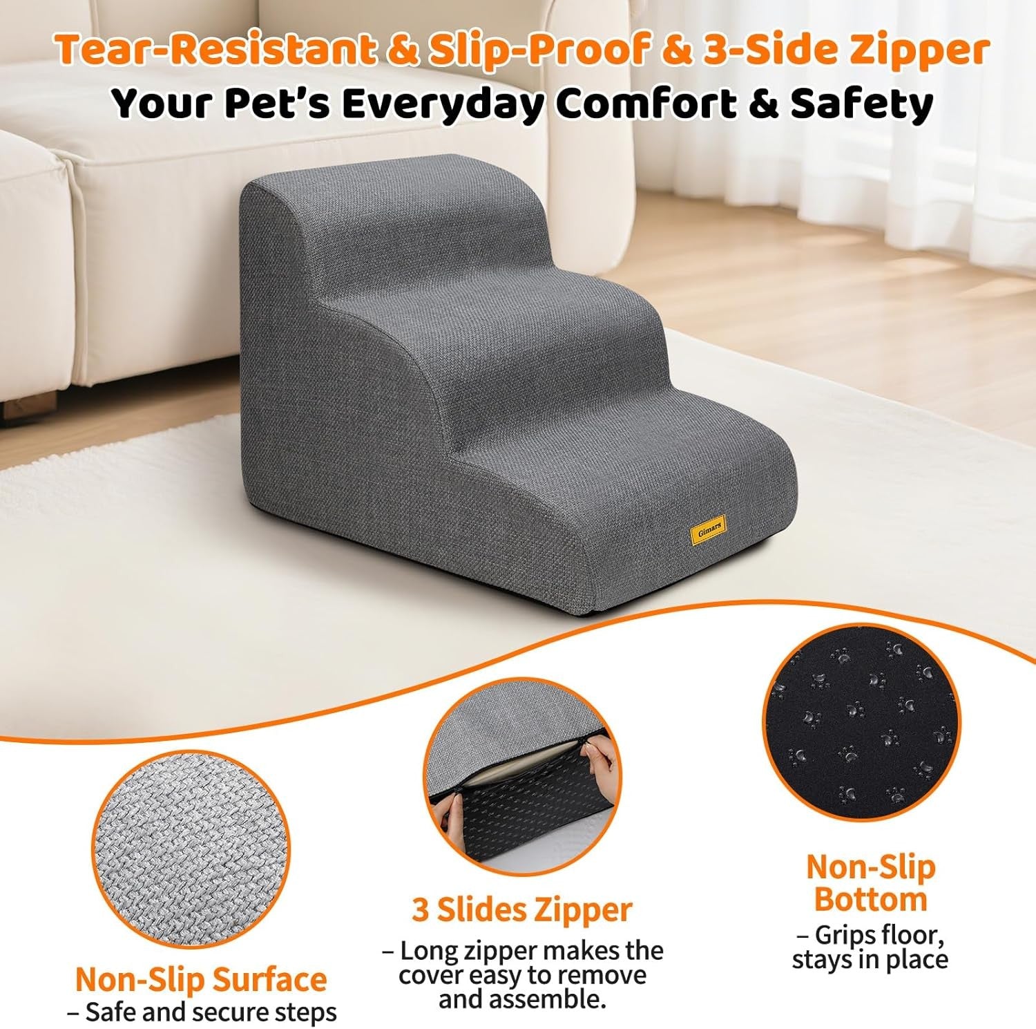 Extra Wide 3 Step Dog Stairs 40cm High Foam Pet Ramp Non Slip
