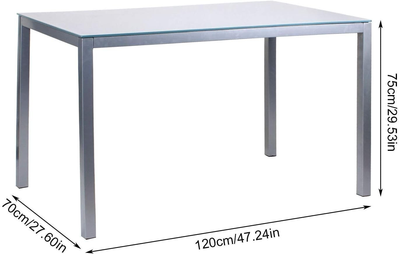 Modern 4-Seater Grey Glass Dining Table with Faux Leather Chairs