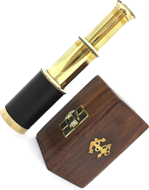 6" Brass Pocket Telescope with Wooden Box – Vintage Mini Scope