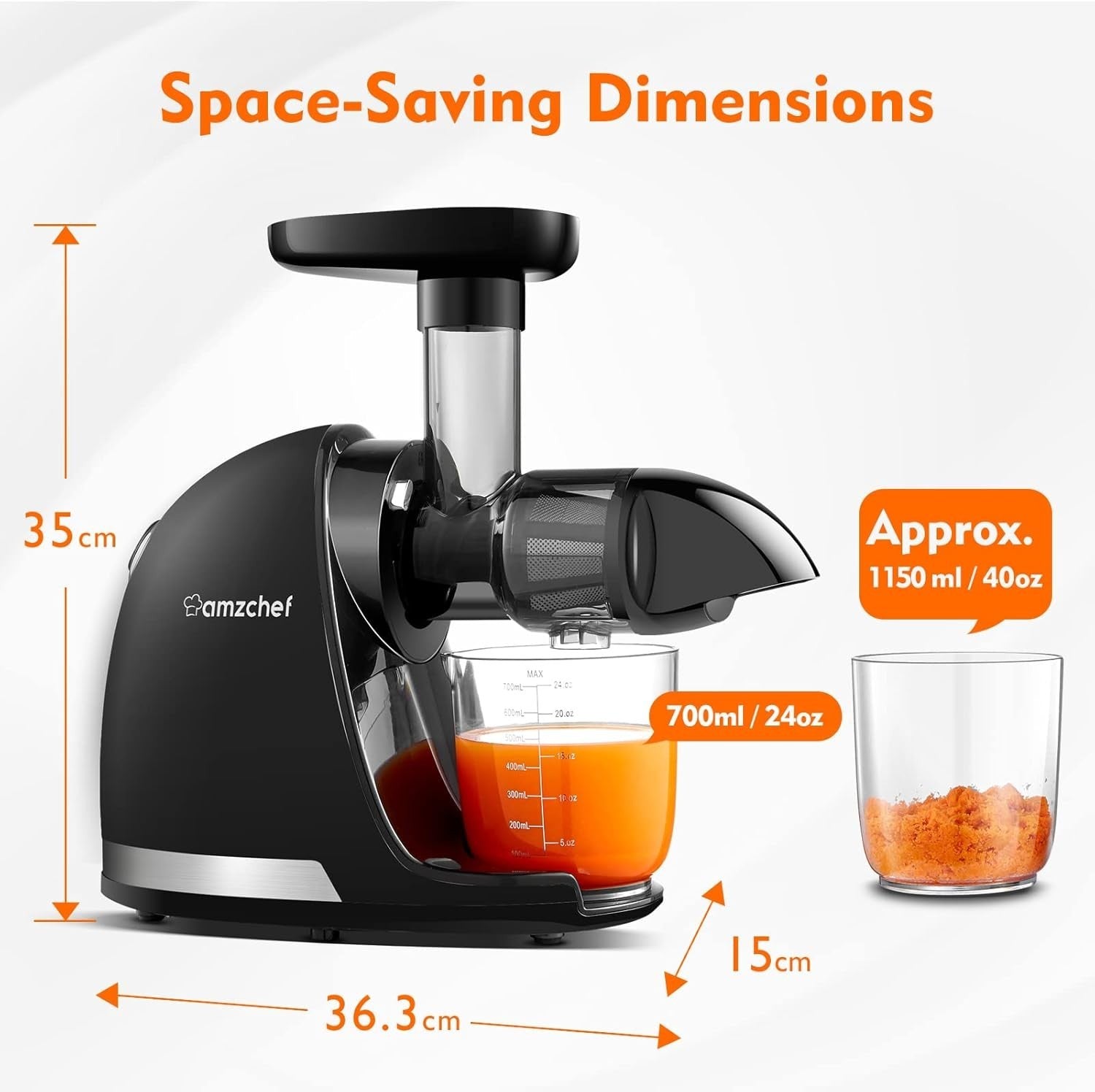 Cold Press Juicer Slow Masticating Whole Fruit High Yield BPA Free Black