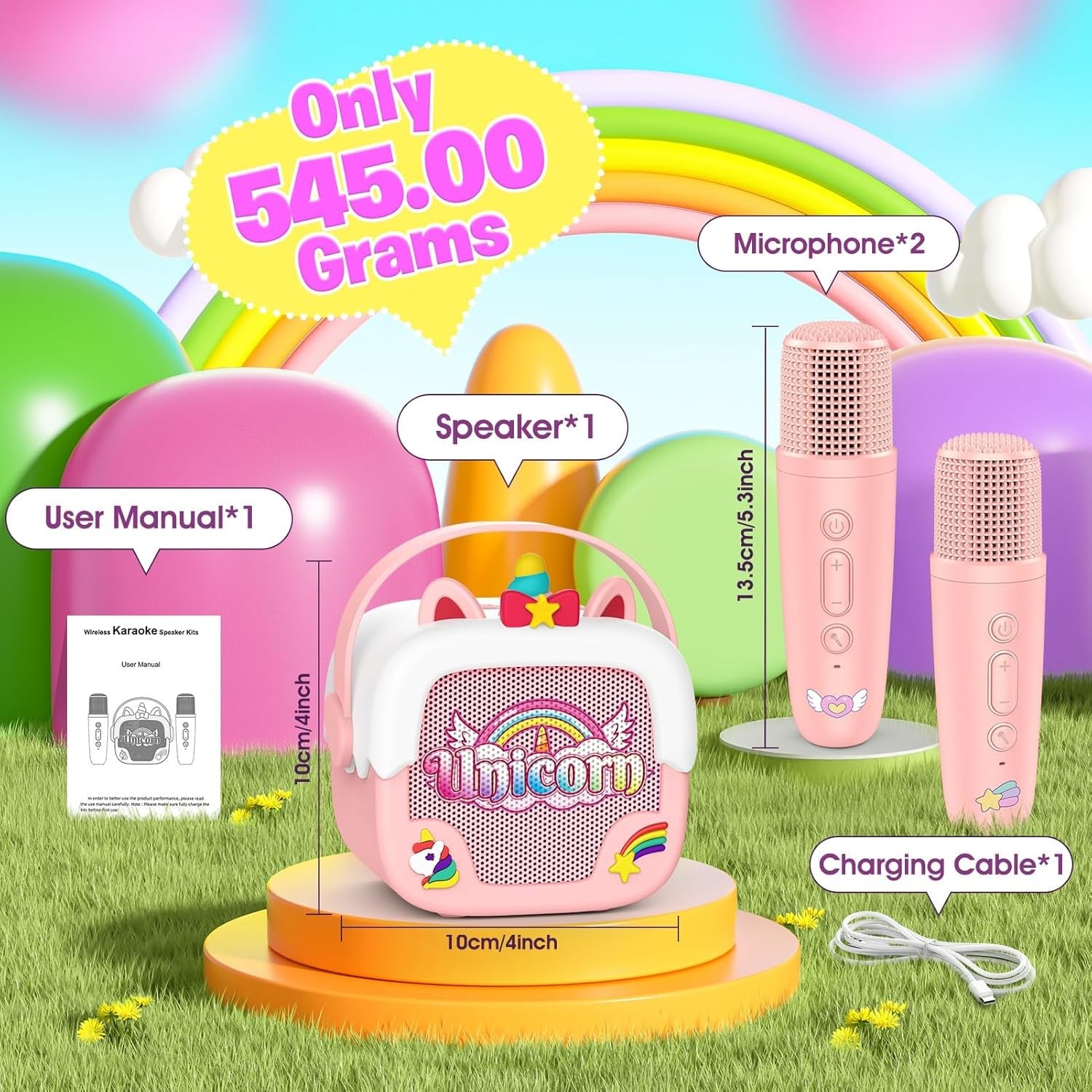 Pink Unicorn Kids Karaoke Machine with Mic Portable Speaker
