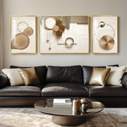 Extra Large Gold Geometric Wall Art 3 Panel 30x80in Framed