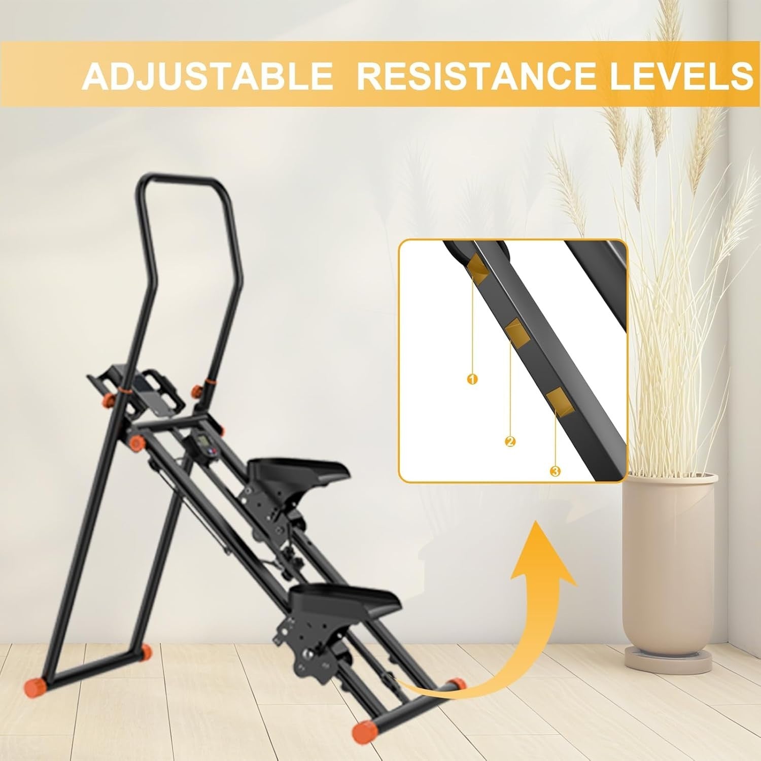 Foldable Stair Stepper Vertical Climber 3-Level Resistance LCD Adjustable Pedals