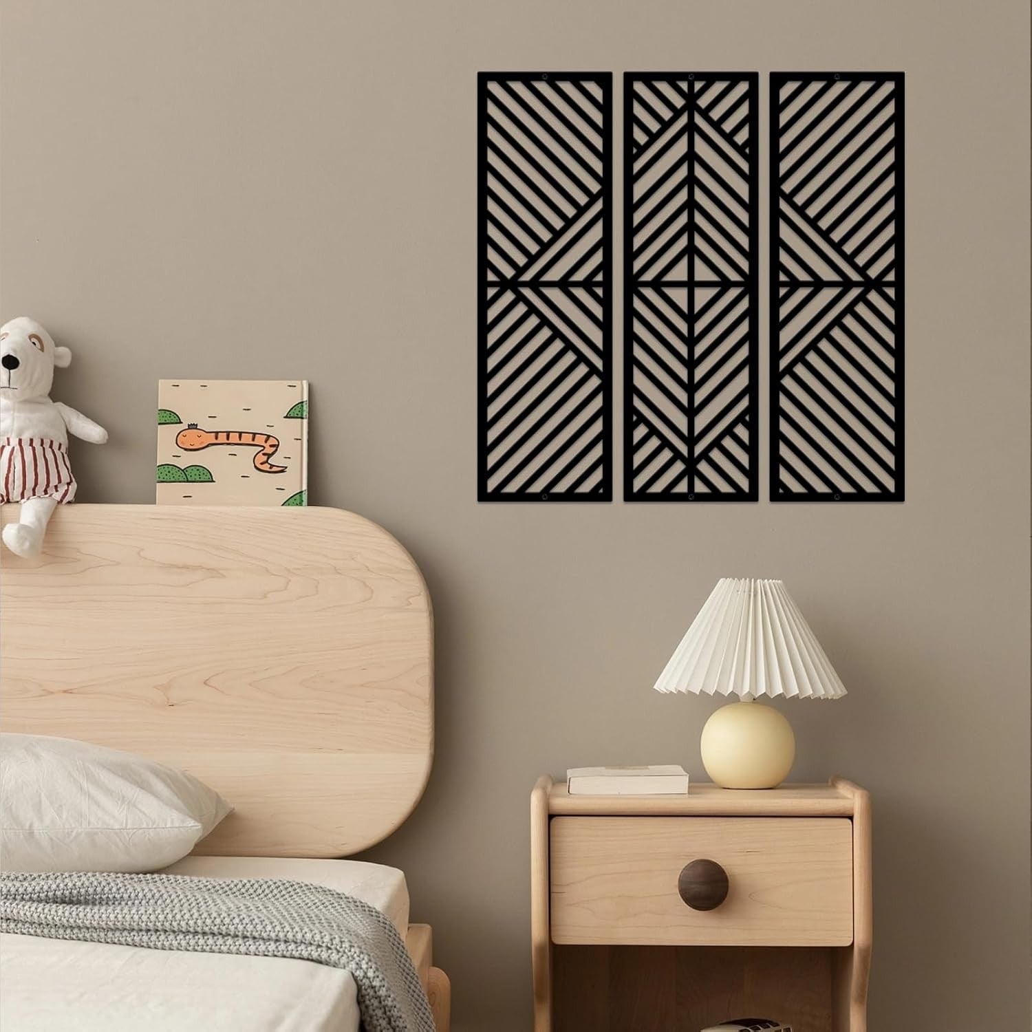 3-Piece Black Metal Wall Art Geometric Minimalist Modern Decor