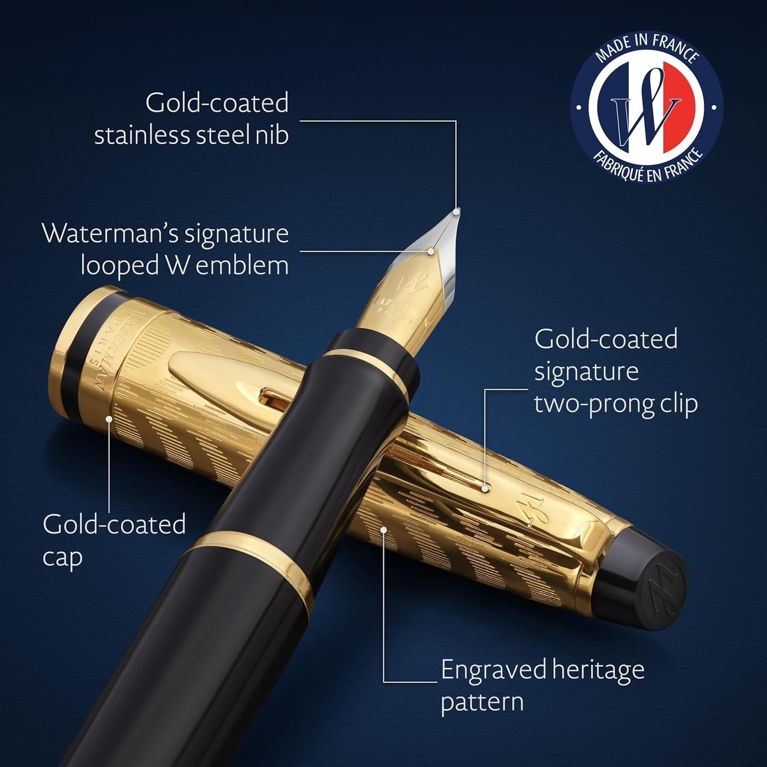 Black & Gold Fountain Pen Wide Nib Blue Ink Luxury Gift Box