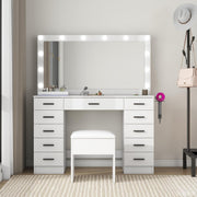 White Vanity Dressing Table Set w/ Hollywood LED Mirror 11 Drawers Stool
