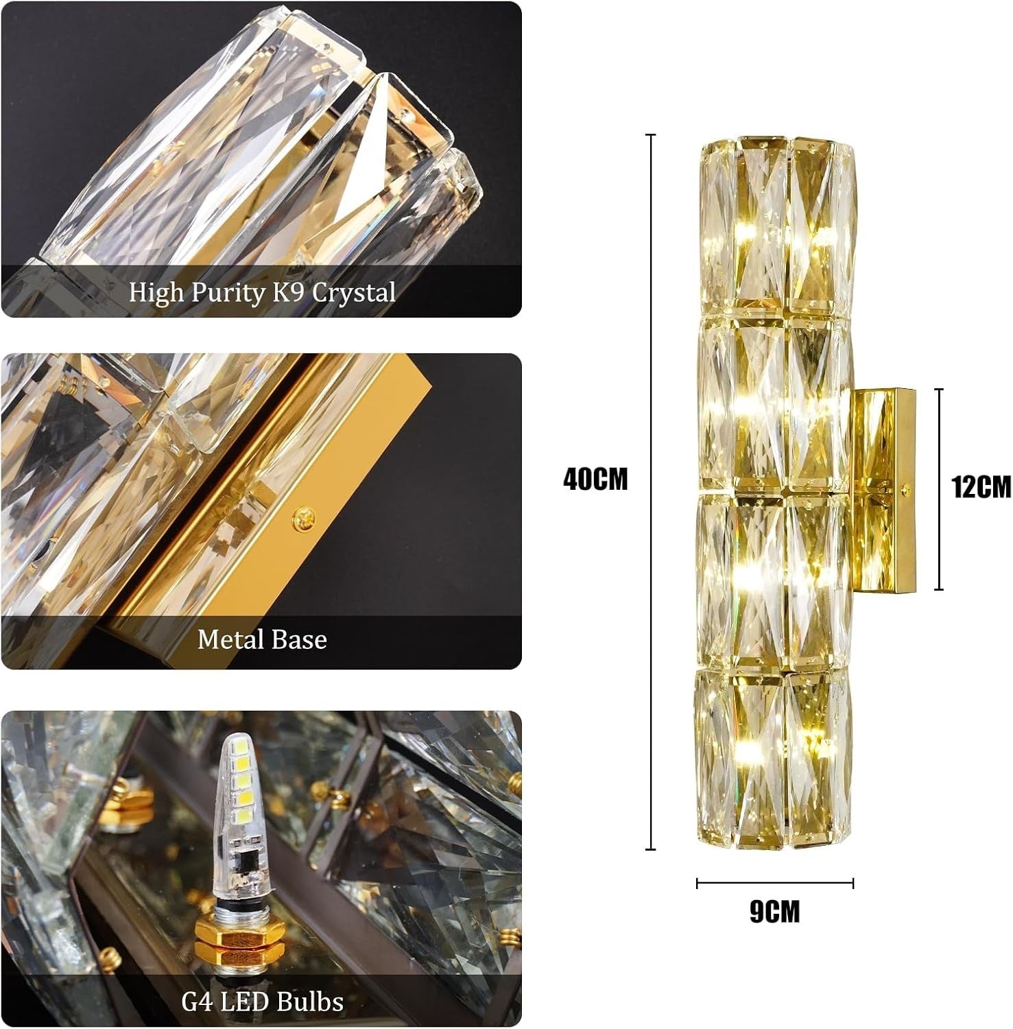 Crystal LED Wall Light Gold Sconce G4 Modern Lamp Warm White Hallway Decor