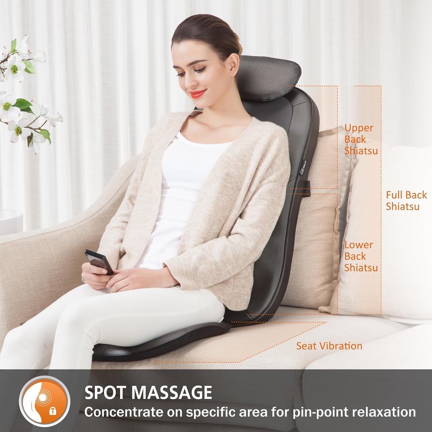 Heated Shiatsu Back Massager Chair Pad Deep Kneading for Pain Relief