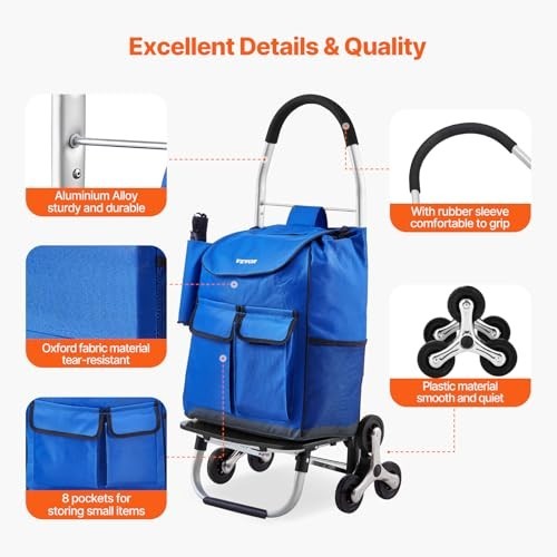 36L Folding Stair Climber Trolley Cart Grocery Laundry Handcart Blue