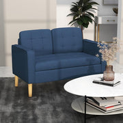 2 Seater Sofa Blue Storage Couch Tufted Fabric Compact Seat Wooden Legs