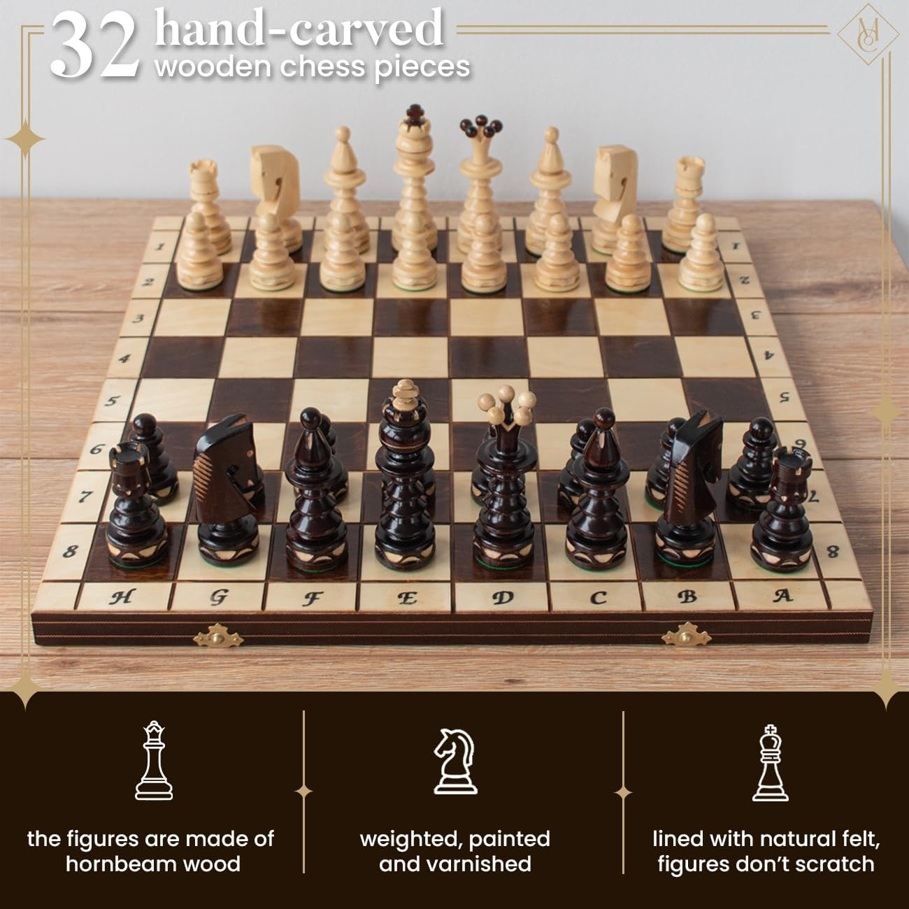 50cm Large Wooden Chess Set – Handcrafted Folding Board & Elegant Pieces
