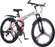 27.5" Folding Mountain Bike 21-Speed Dual Suspension 3-Spoke MTB