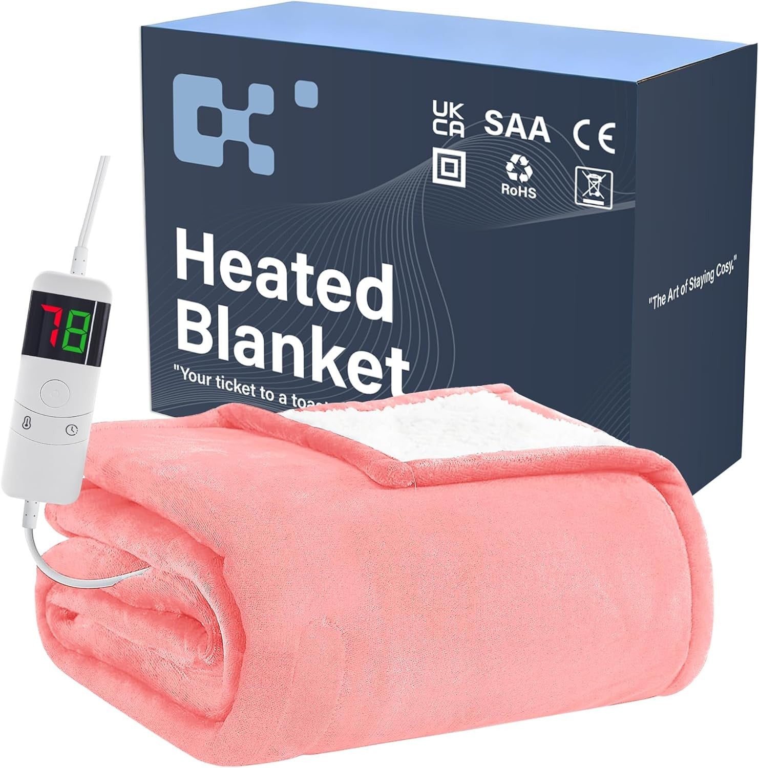 Electric Heated Throw Blanket Pink Soft Fleece 10 Heat Levels Timer 130x160cm