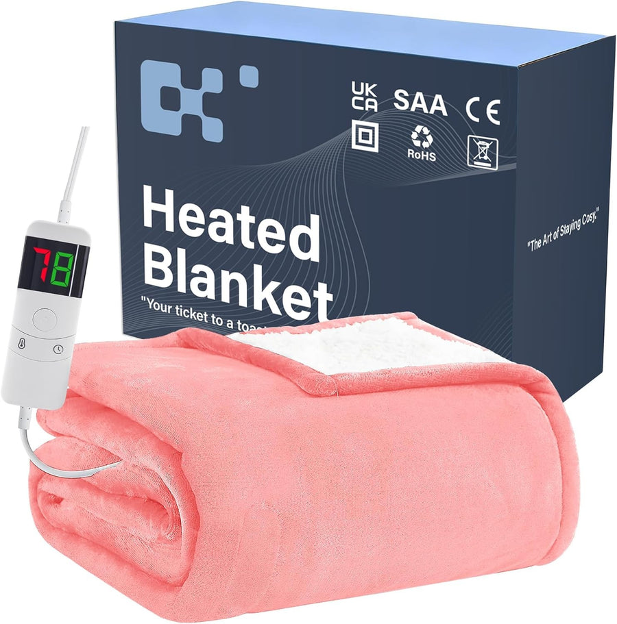 Electric Heated Throw Blanket Pink Soft Fleece 10 Heat Levels Timer 130x160cm