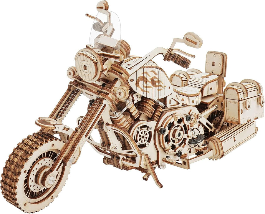 Mechanical 3D Wooden Motorcycle Puzzle - Realistic Gears & Spring Action Model