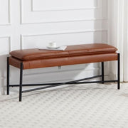 Brown PU Leather Upholstered Ottoman Bench Metal Frame Entryway Seat 115x37x48cm